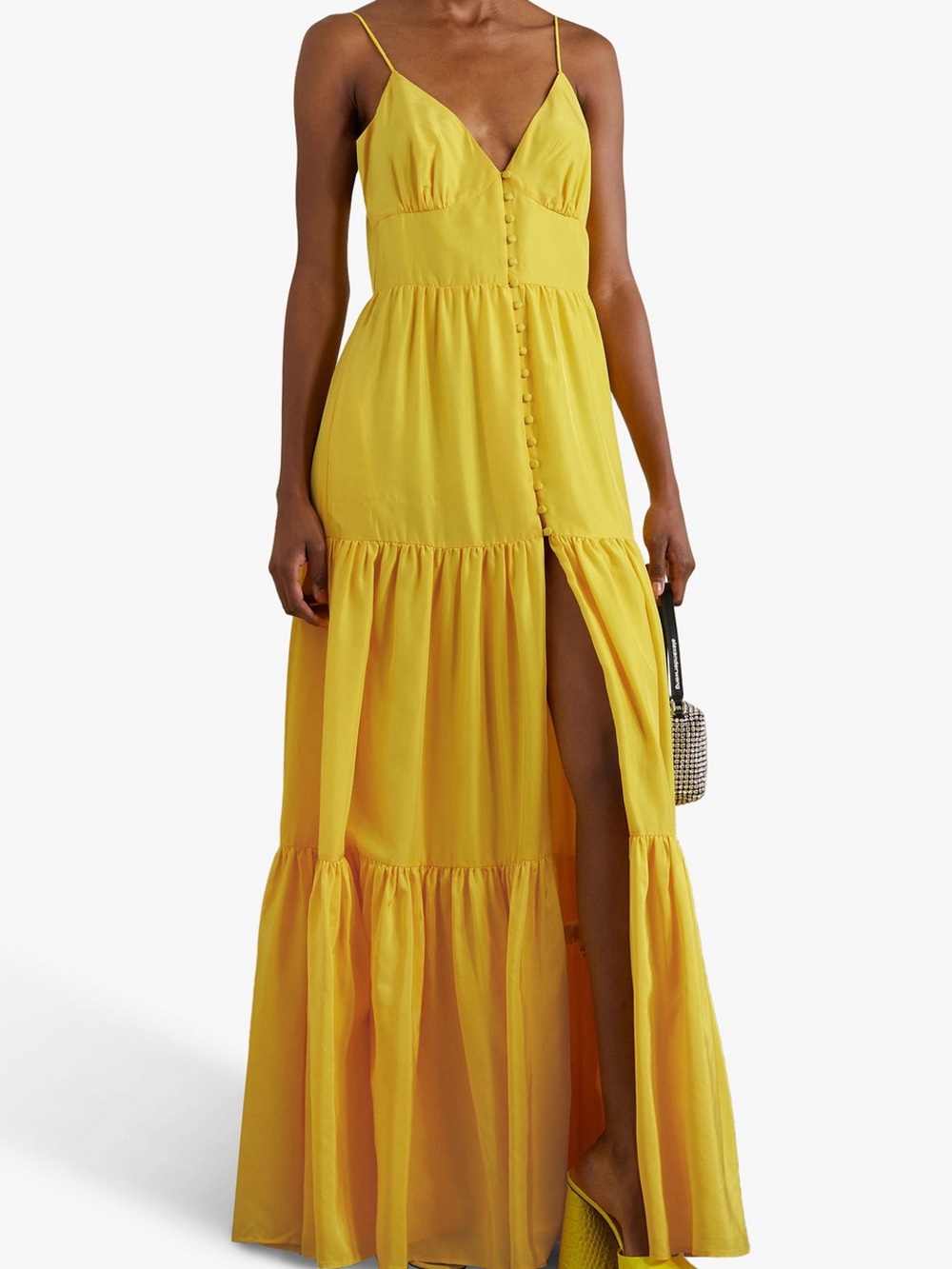 Rebecca Vallance Yellow Spaghetti-Strap Button-Front Maxi Dress